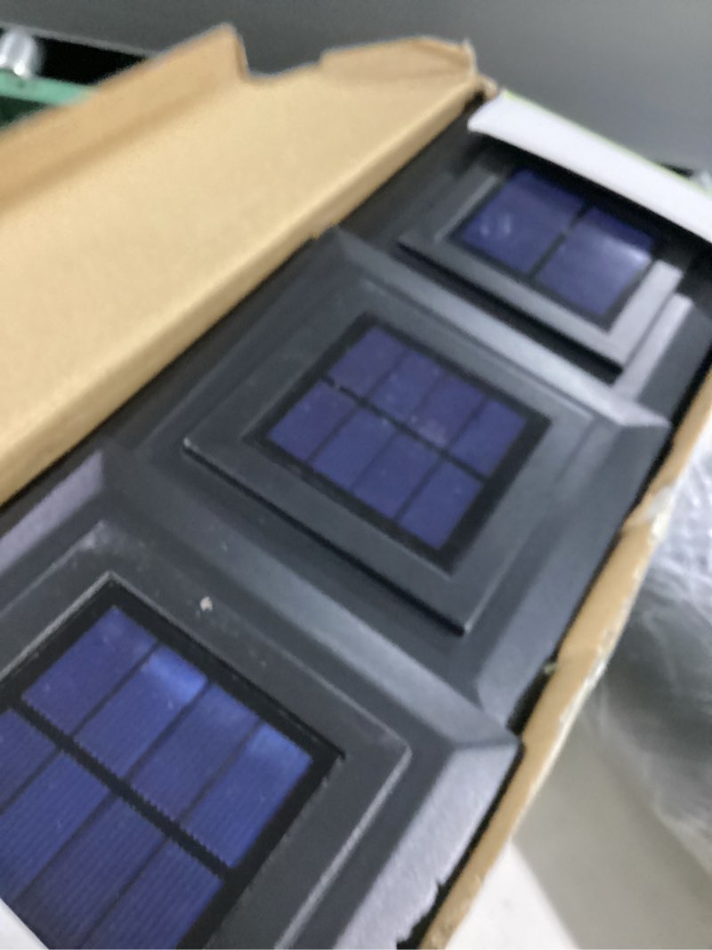 Condition photo showing As Is for dynaming 4x4 solar post cap lights outdoor with flickering flame light, 12 pack black shell fence post solar lights fit vinyl/wooden posts, brightness led lighting decor for garden deck patio black flickering flame 12 pack, only for 4x4 posts