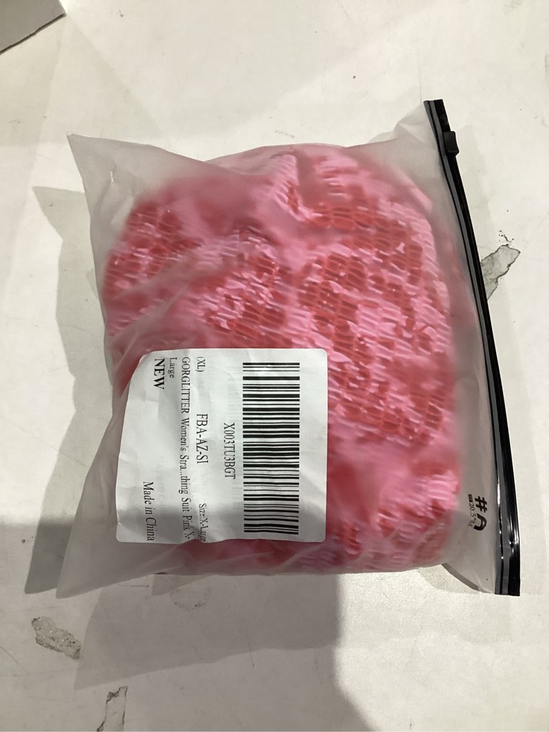 Condition photo showing New/Like New for GORGLITTER Women's Strapless Bandeau String Bikini Set Floral Bow Swimsuit High Waisted Smocked Bathing Suit X-Large Pink