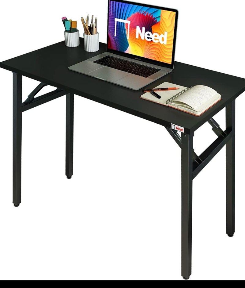 Need Folding Desk - 31 1/2" No Assembly Foldable Small Computer Table,Sturdy and Heavy Duty Writing Desk for Small Spaces, Black&Black Frame 31.5inch Black & Black Frame
