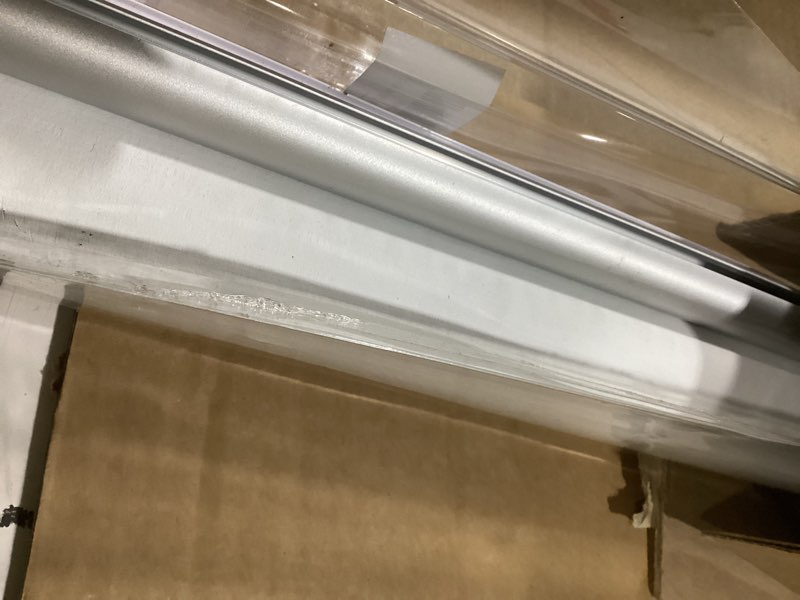 Condition photo showing Good Condition for ChrisDowa Cordless 100% Blackout Roller Shade, with Striped Jacquard, Thermal Insulated, UV Protection Fabric, Total Blackout Blinds for Window, French Doors, Home and Office. White, 44" W x 72" H 44"W x 72"H White