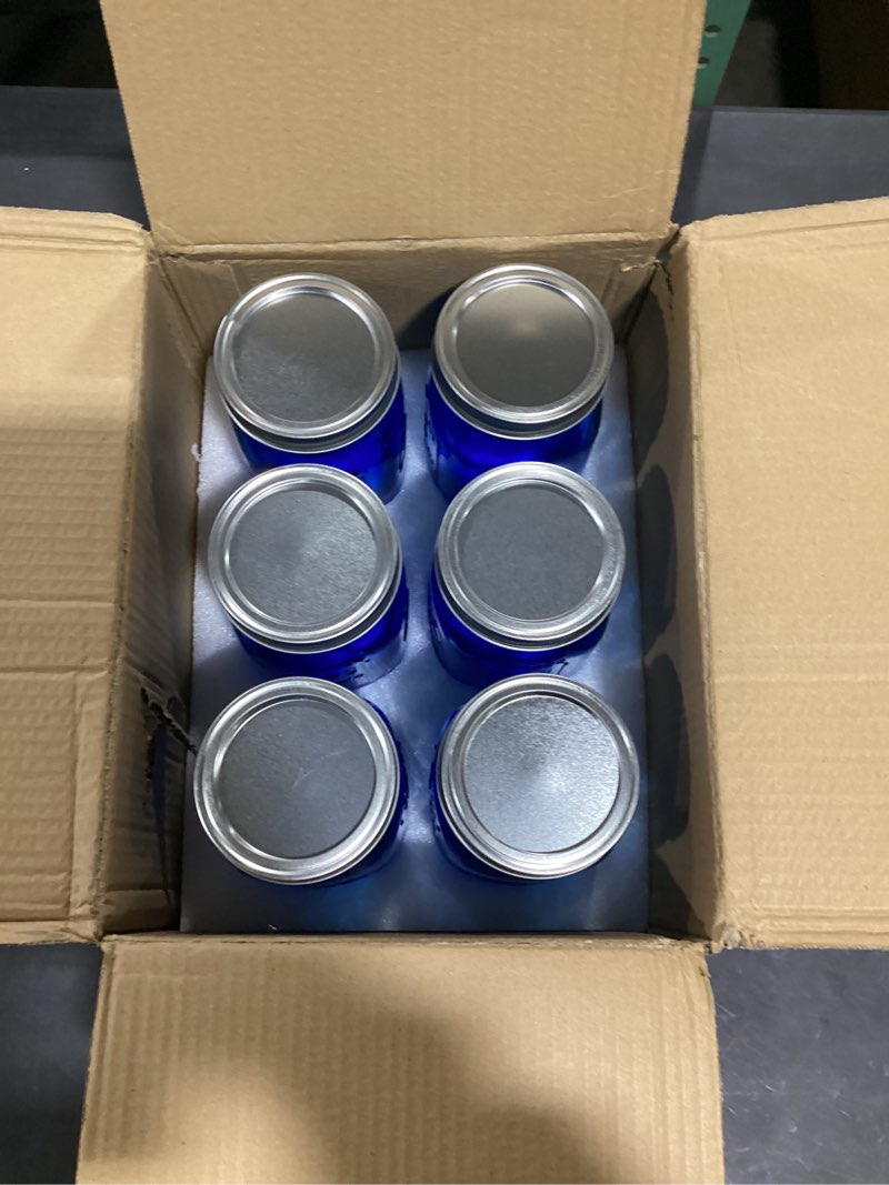 Condition photo showing Good Condition for eleganttime Blue Wide Mouth Mason Jars 32 oz,6 Pack Colored Quart Glass Canning Jars with Airtight Lids for Canning,Pickling,Storage,DIY Crafts & Décor blue glass jar