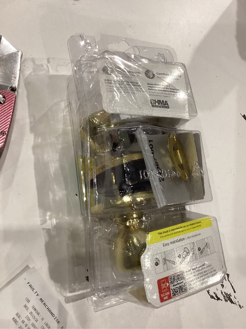 Condition photo showing As Is for kwikset mobile home tylo polished brass interior or hall/closet passage door knob