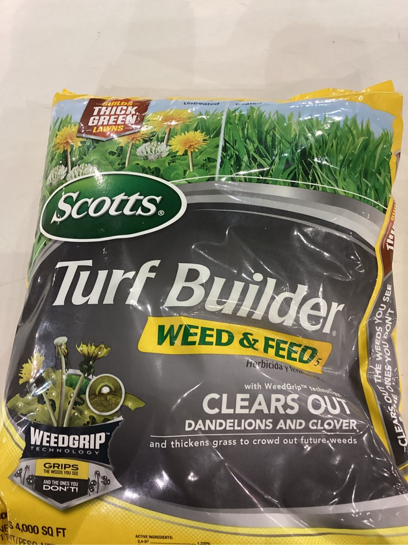 Condition photo showing Good Condition for Scotts Turf Builder Weed & Feed5, Weed Killer and Lawn Fertilizer, Controls Dandelion, Clover and More, 4,000 sq. ft, 11.32 lbs.