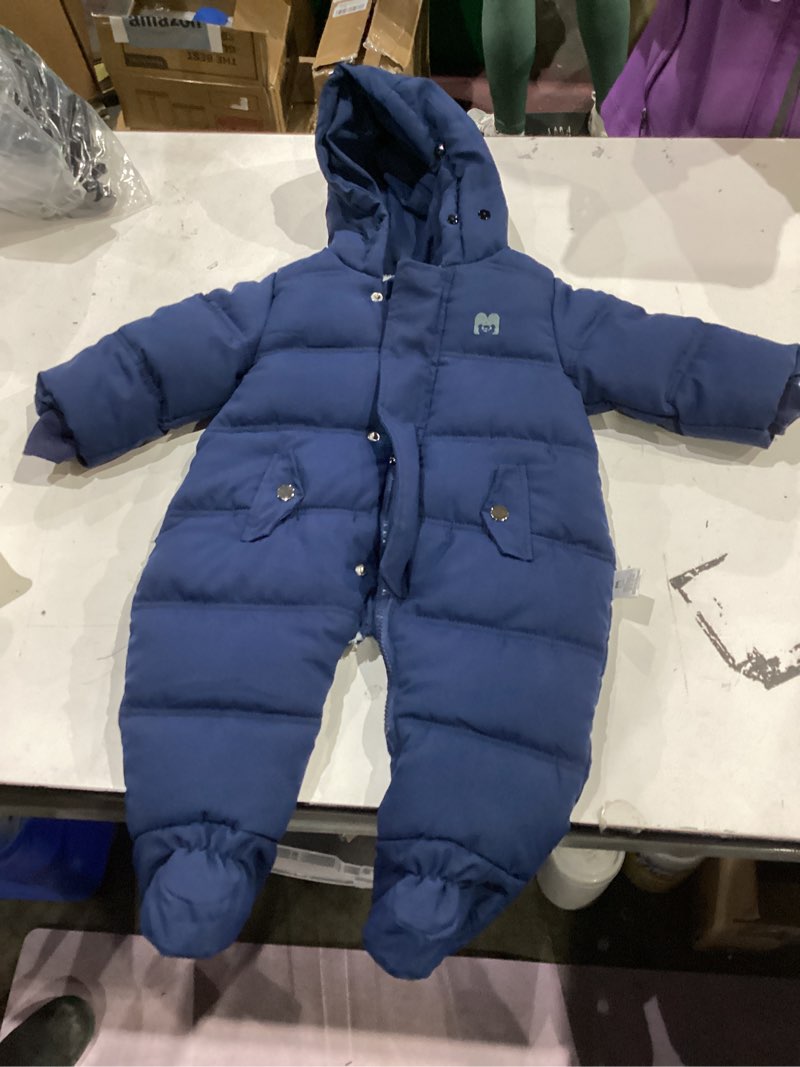 Condition photo showing As Is for Infant Baby Boys Girls Winter Snowsuit Romper Hoodied Footie Outwear Toddler Jumpsuit Down Coat Jacket + Gloves Navy 6-9 Months