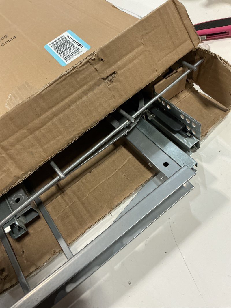 Condition photo showing Good Condition for 2-40 qt pull out trash can under cabinet with soft-close slides,door mounting under sink garbage can slide out kit for kitchen, garbage can not included, requires minimum cabinets opening 17"w x 25"d