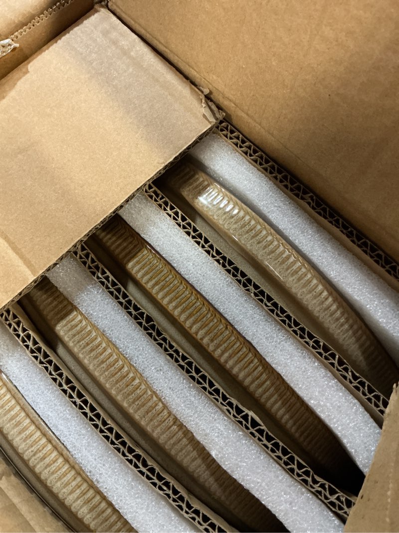 Condition photo showing New/Like New for gbhome 12-piece stoneware dinnerware set for 4, ribbed plates & bowls set,handmade reactive glaze, stackable, chip & scratch resistant, microwave & dishwasher safe, barley latte barley latte service for 4(12pcs)