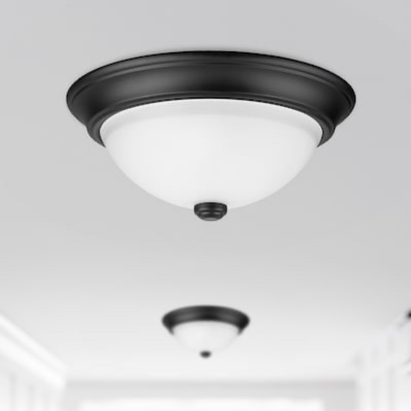 project source 13-in matte black indoor 2 -light flush mount light with frosted glass with 2 -pack