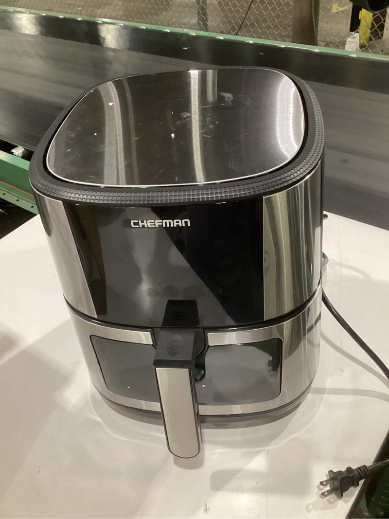 Condition photo showing Good Condition for chefman easy-view air fryer – 8 qt family size with viewing window, one-touch digital control with 4 presets, nonstick & dishwasher safe, broil, roast, dehydrate, bake, auto-shutoff, stainless steel 8.0 quarts stainless steel