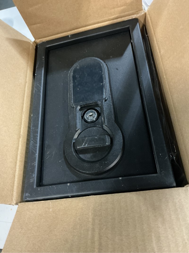 Condition photo showing As Is for pen + gear small digital safe with electronic lock and backup key in black model 17scm