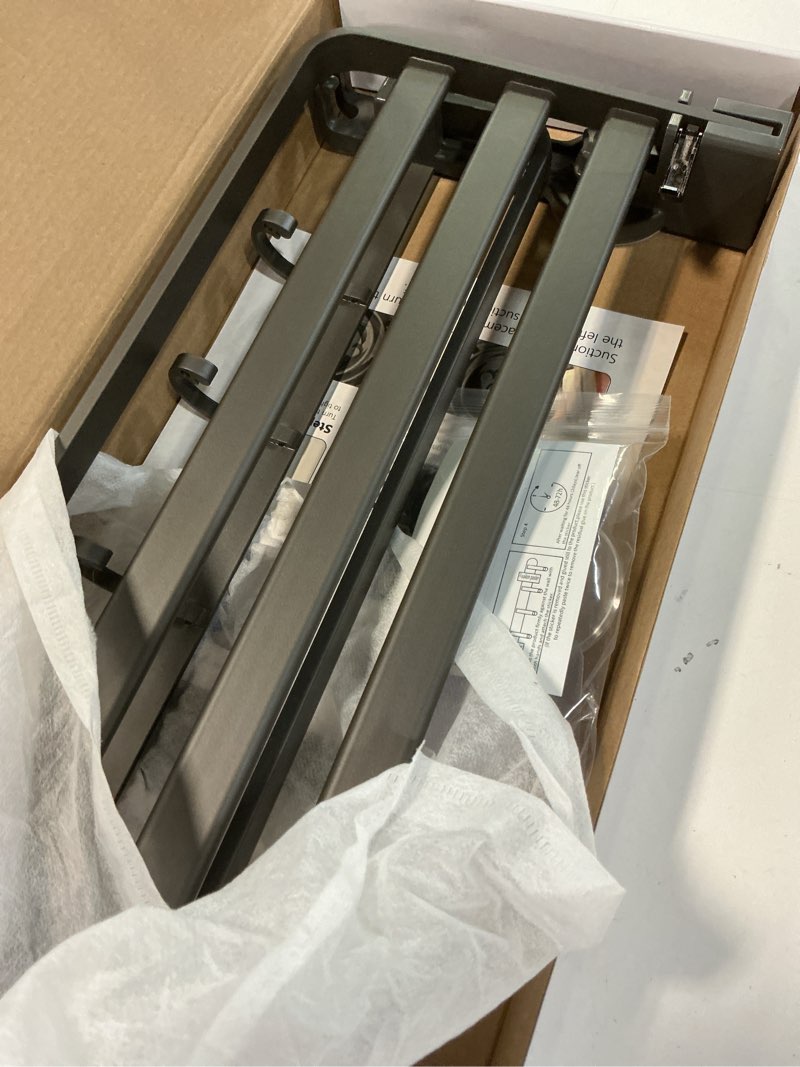 Condition photo showing Good Condition for towel rack with towel bar holder suction cup foldable towel shelf no drill with 7 hooks rustproof towel storage wall mount for bathroom lavatory matte blackish gray20 inch matte blackish gray 20inch-50cm