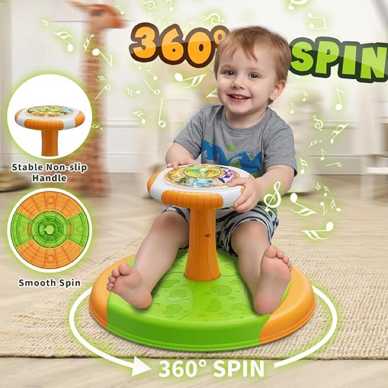 hyes - sit and spin dinosaur toys for 1-3 year old, 360° rotating seat with led lights and music, sensory toys, birthday gift for kids age 3-5