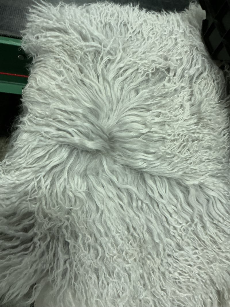 Condition photo showing New/Like New for luxe mongolian lamb lumbar pillow cover, 12x20, silver