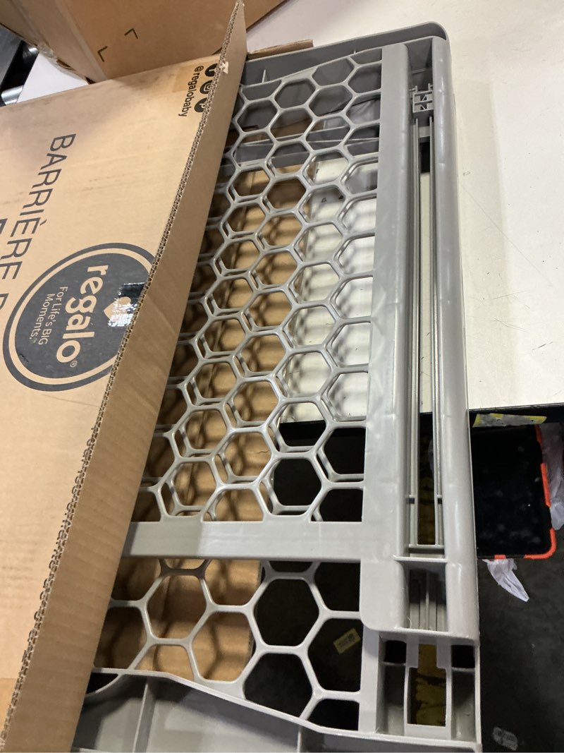 Condition photo showing As Is for Regalo Safety 26”-42\" Extra Wide Baby Gate for Doorways & Bottom of Stairs, Pressure Mount Safety Ga