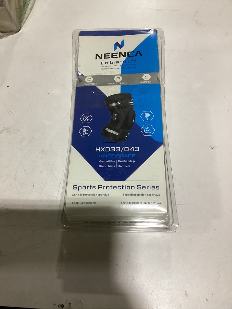Condition photo showing New/Like New for NEENCA Professional Knee Brace for Knee Pain, Hinged Knee Support with Removable Dual Side Stabilizers, Strong Stability for Joint Pain Relief, Arthritis, Meniscus Tear, ACL, PCL, MCL, Runner, Workout X-Large Black-Single