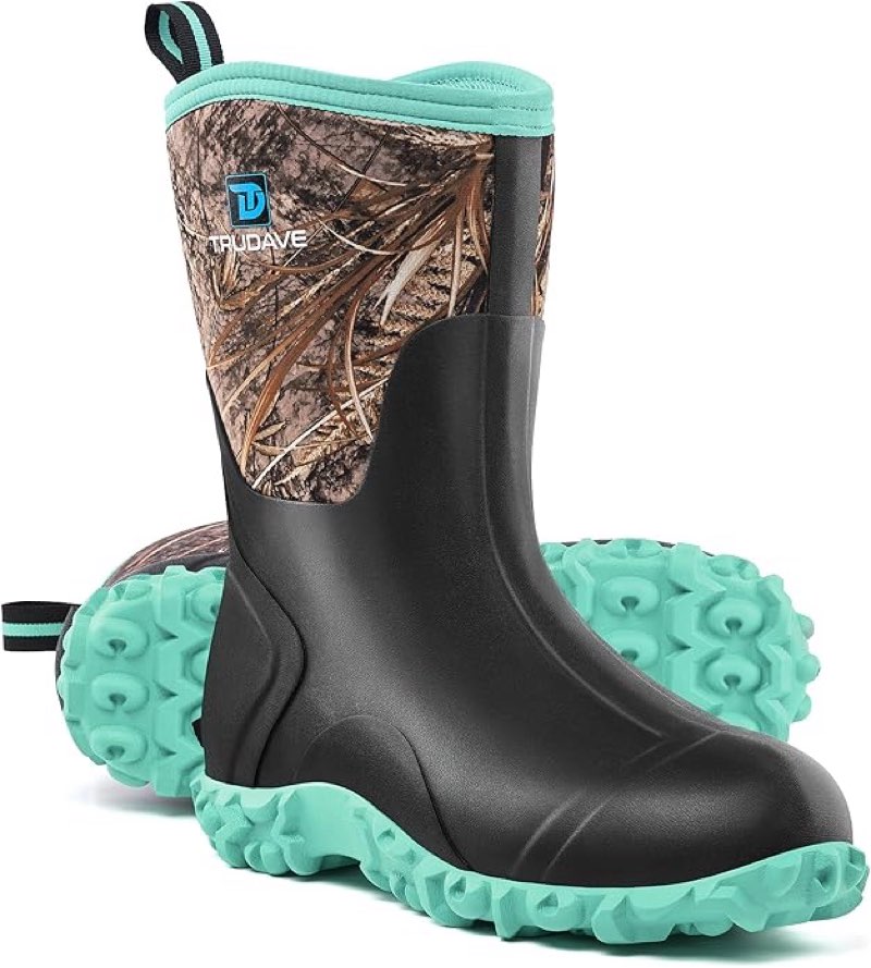 Trudave Rubber Boots for Women with Steel Shank, Waterproof Insulated Mud Rain Boots, 6mm Neoprene Anti-slip Outdoor Work Boots, Size 6-11