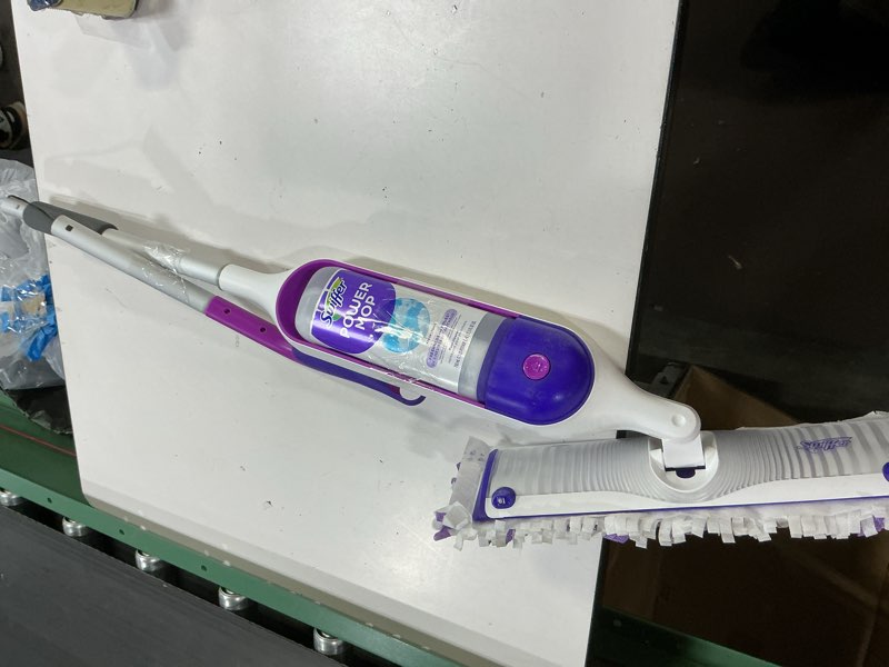 Condition photo showing Good Condition for Swiffer PowerMop Multi-Surface Mop Kit for Floor Cleaning, Includes PowerMop, 2 Mopping Pad Refills, 1 Cleaning Solution with Fresh Scent and 2 Batteries Purple and White
