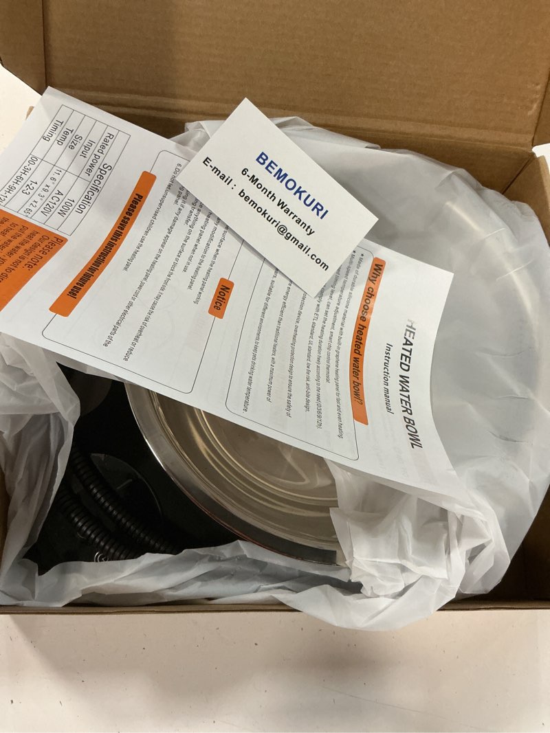 Condition photo showing New/Like New for heated water bowl for dog & cat, 3 temperature settings & 12h timer, outdoor heated pet bowl with bpa-free and 50oz removable stainless steel bowl, anti-chew cord, for chickens, ducks, birds black