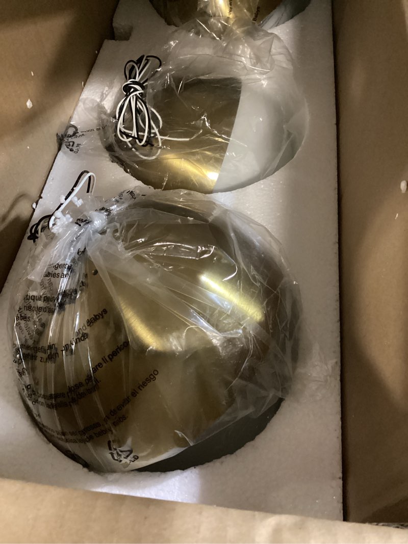 Condition photo showing Good Condition for lms 8 inch mid century pendant lights, brushed gold kitchen island light fixtures with white globe glass shade, adjustable hanging rod, 3-pack for home office dining room bathroom, lms-186bg3pk gold 8" white glass, 3 pack