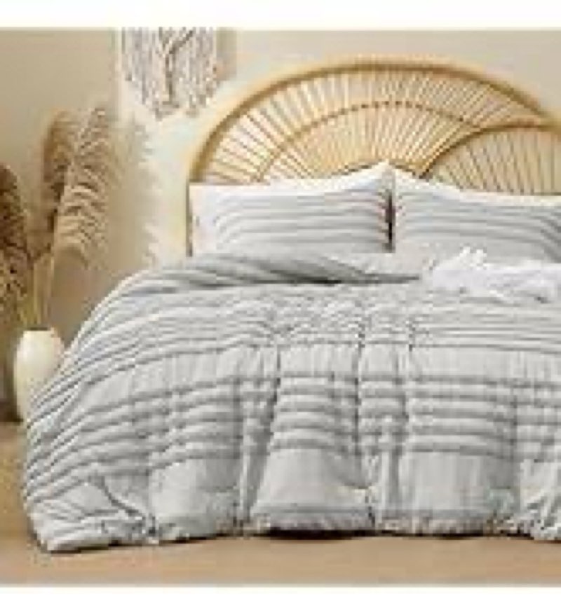 BEDELITE Boho King Size Comforter Set - Light Grey Tufted Striped Bed Set 3 Pieces, Soft Vintage Far