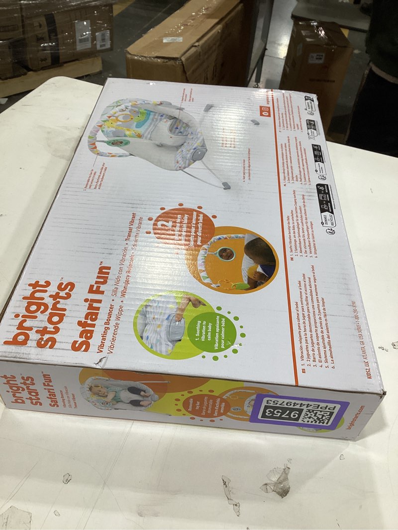 Condition photo showing As Is for Bright Starts Baby Bouncer Soothing Vibrations Infant Seat - Removable -Toy Bar, Nonslip Feet, 0-6 Months Up to 20 lbs (Safari Fun)