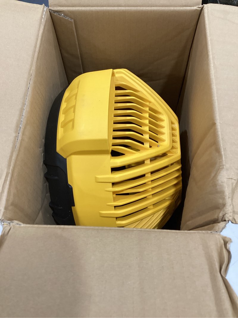 Condition photo showing As Is for dewalt 20v max portable fan, battery powered rechargeable cordless shop fan, up to 4.5 hrs runtime, variable speed, 650 cfm, tool only (dce512b) jobsite fan (new)