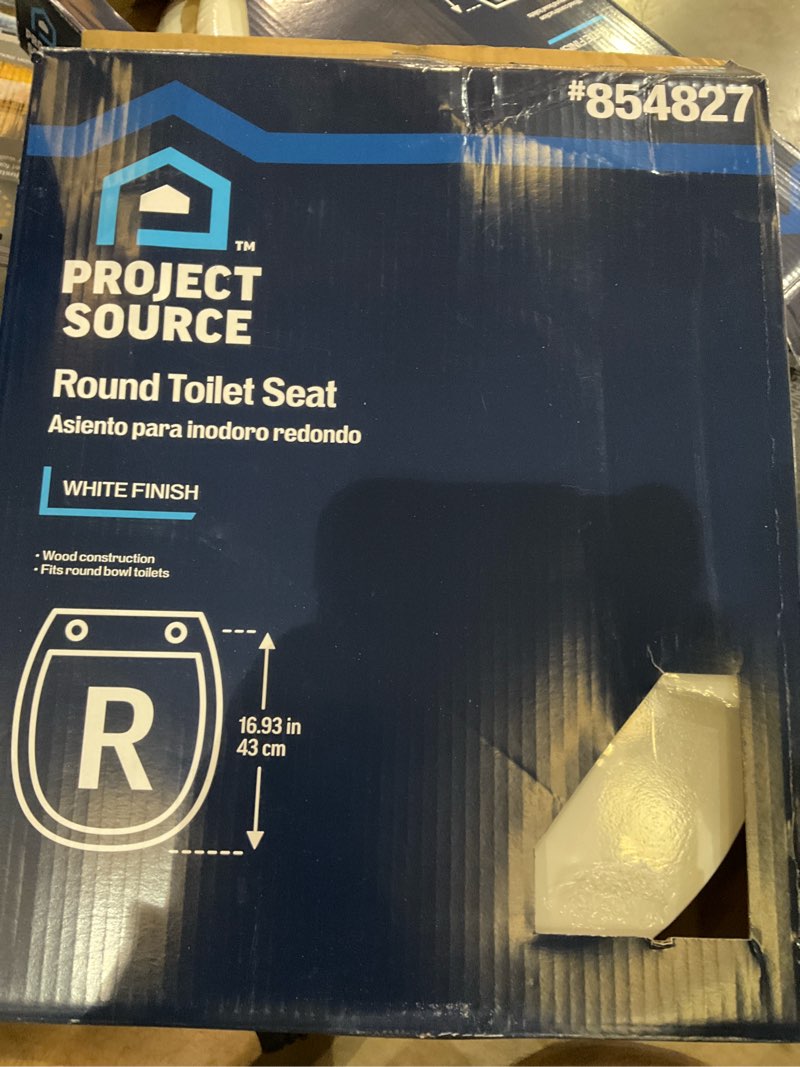 Condition photo showing As Is for project source wood white round toilet seat