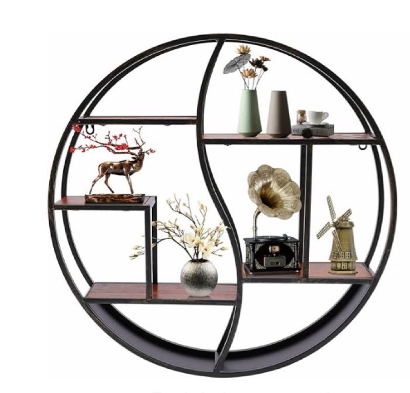 Metal Round Wall Shelf, Metal Storage Shelf, Vintage Decorative Round Bracket, Industrial Round Wall Library,61X13.5 X61.5CM 