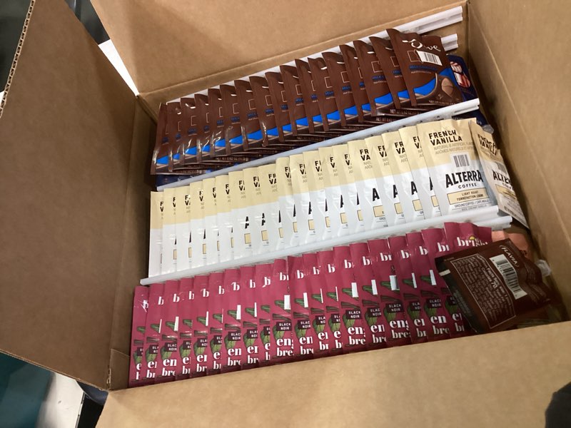 Condition photo showing New/Like New for ((expiration date 04-23-2026))FLAVIA AROMA Brewer Bundle with 134 Freshpacks and 1 Merchandiser - Black, Makes Coffee, Lattes, Tea, and other Hot or Cold Beverages with Single-Serve Freshpacks, Multiple Brew Sizes