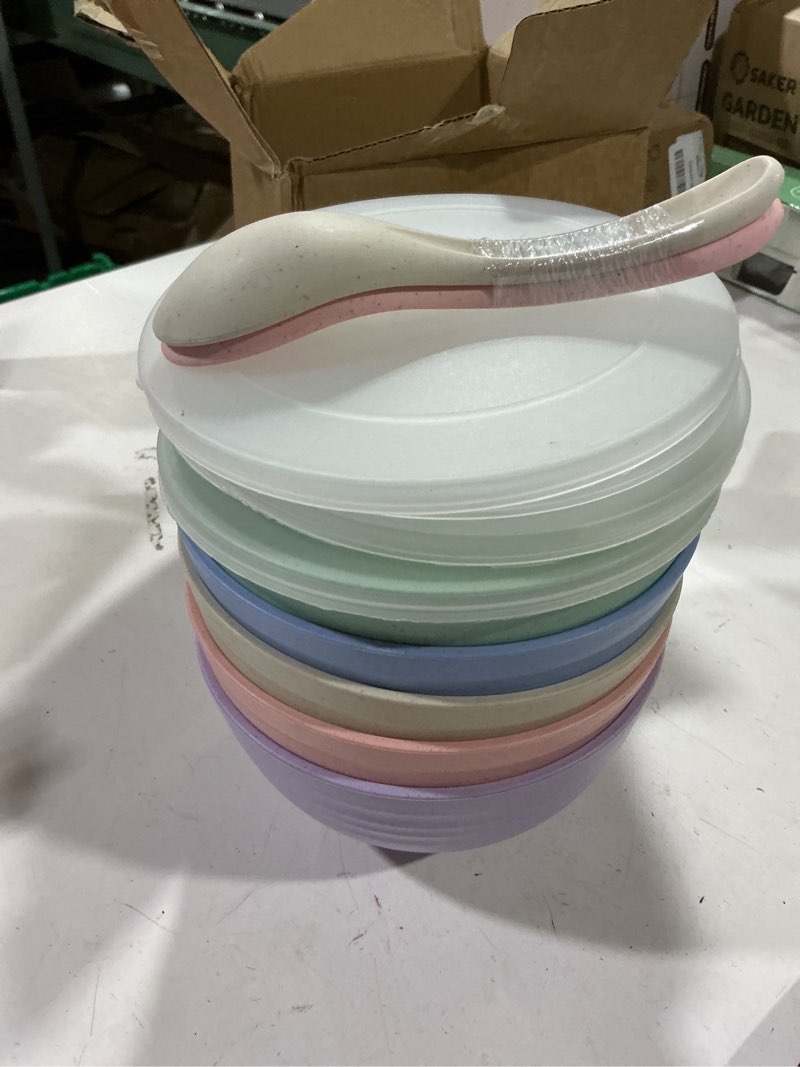 Condition photo showing Good Condition for 5 pack unbreakable wheat straw bowls with lid, 26 oz cereal bowls for kitchen, dishwasher safe soup and salad bowls, reusable microwave bowl for ice cream,snack and fruits