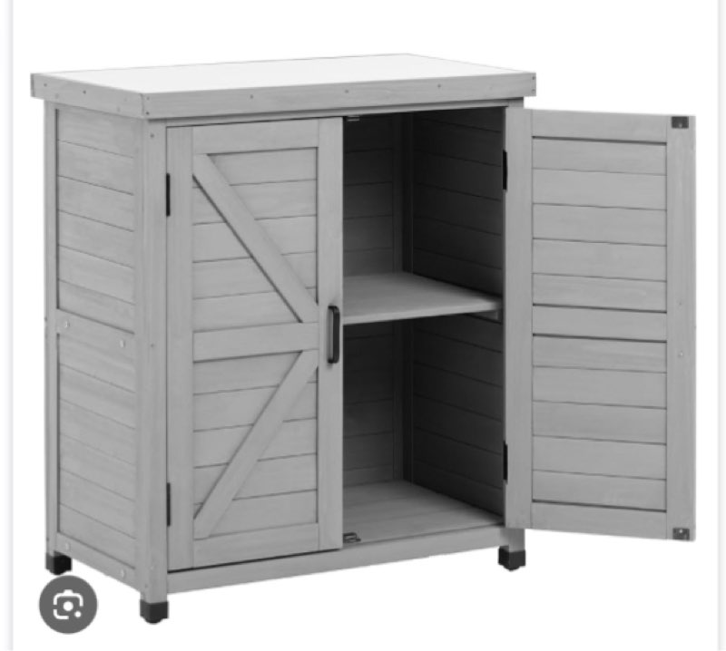 Potting Bench with Storage Cabinet and Metal Table Top for Outdoor Patio, Garden Furniture Wood Workstation 31x17x36''