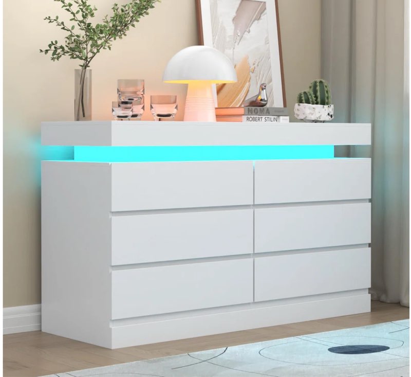 Shellise 6 Drawer 47.2" W Dresser with Power Outlet, Dresser with LED Light