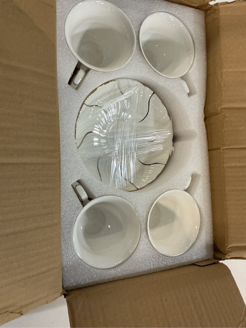 Condition photo showing New/Like New for agyiuns tea cups and saucers ceramic coffee mug 6oz for coffee, latte, cafe mocha and tea-set of 4, white white with gold thread-set of 4