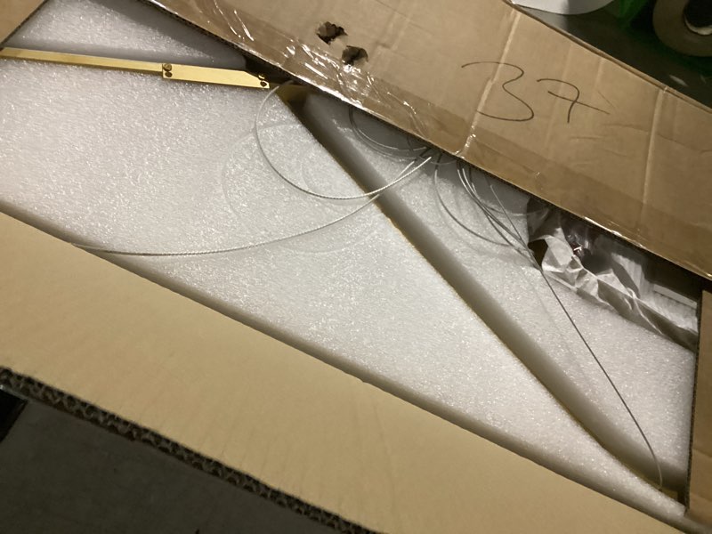 Condition photo showing As Is for modern led chandelier gold dimmable led pendant light for dining room light fixture over table modern kitchen island lighting high ceiling with remote for living room(42 inch, 3000k-6500k) gold 42in