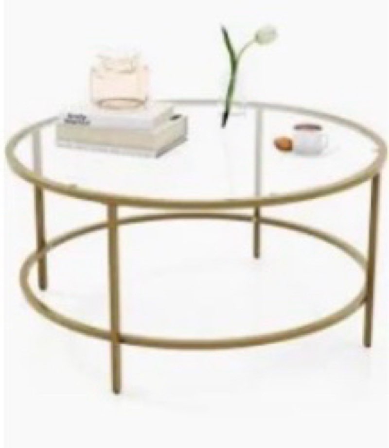 VINGLI Glass Coffee Table, 25.6" Round Coffee Table, Transparent Glass Coffee Tables for Living Room