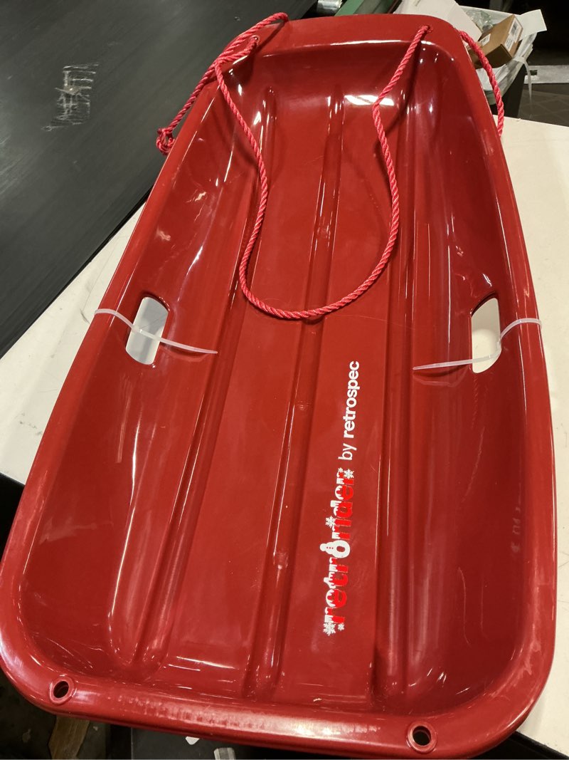 Condition photo showing Good Condition for Retrospec Retrorider Plastic Snow Sled – Toboggan Style with Pull Rope, Cold-Resistant Coating, and Hard Bottom for Smooth Downhill Rides – Available in 35" and 48" Sizes for Kids and Adults 2-Pack Brrgundy 35"