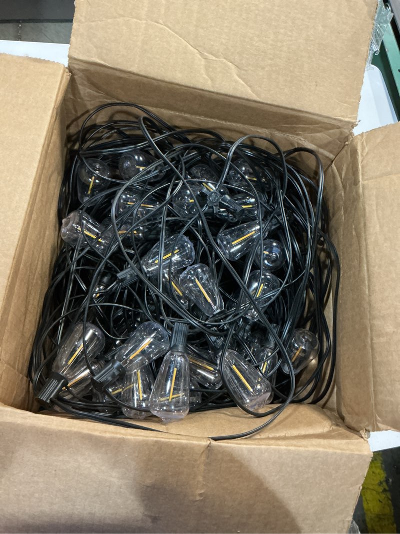 Condition photo showing As Is for outdoor lights string patio outside - 100ft 30m led waterproof light - hanging lighting st38 shatterproof edison bulb deck backyard gazebo balcony party bistro cafe pergola garden yard porch dimmable 100ft-remote