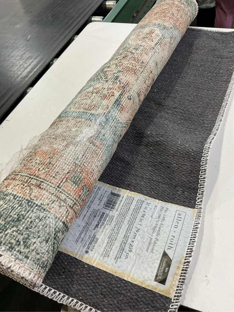 Condition photo showing As Is for allen + roth with stainmaster amelie 2 x 8 (ft) coral indoor medallion runner rug