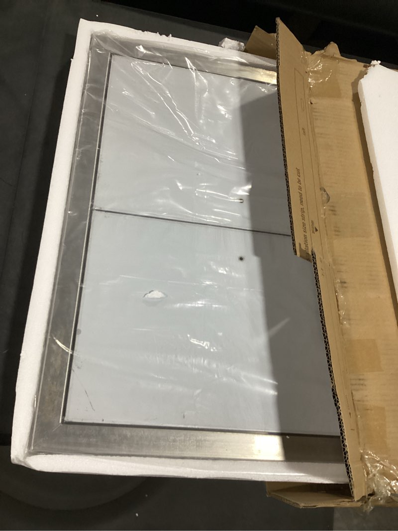 Condition photo showing As Is for vevor bbq access door, 24w x 24h inch double outdoor kitchen, stainless steel flush mount door, double wall vertical with handles and hooks, for bbq island, grilling station, outside cabinet 24w x 24h(silver)