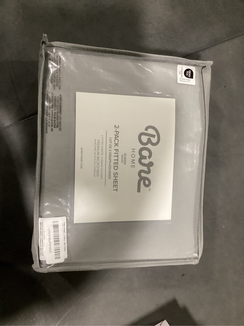 Condition photo showing Good Condition for bare home 2-pack fitted bottom sheets queen - premium 1800 ultra-soft wrinkle resistant microfiber - deep pocket (queen, light grey) queen (pack of 2) 05 - light grey