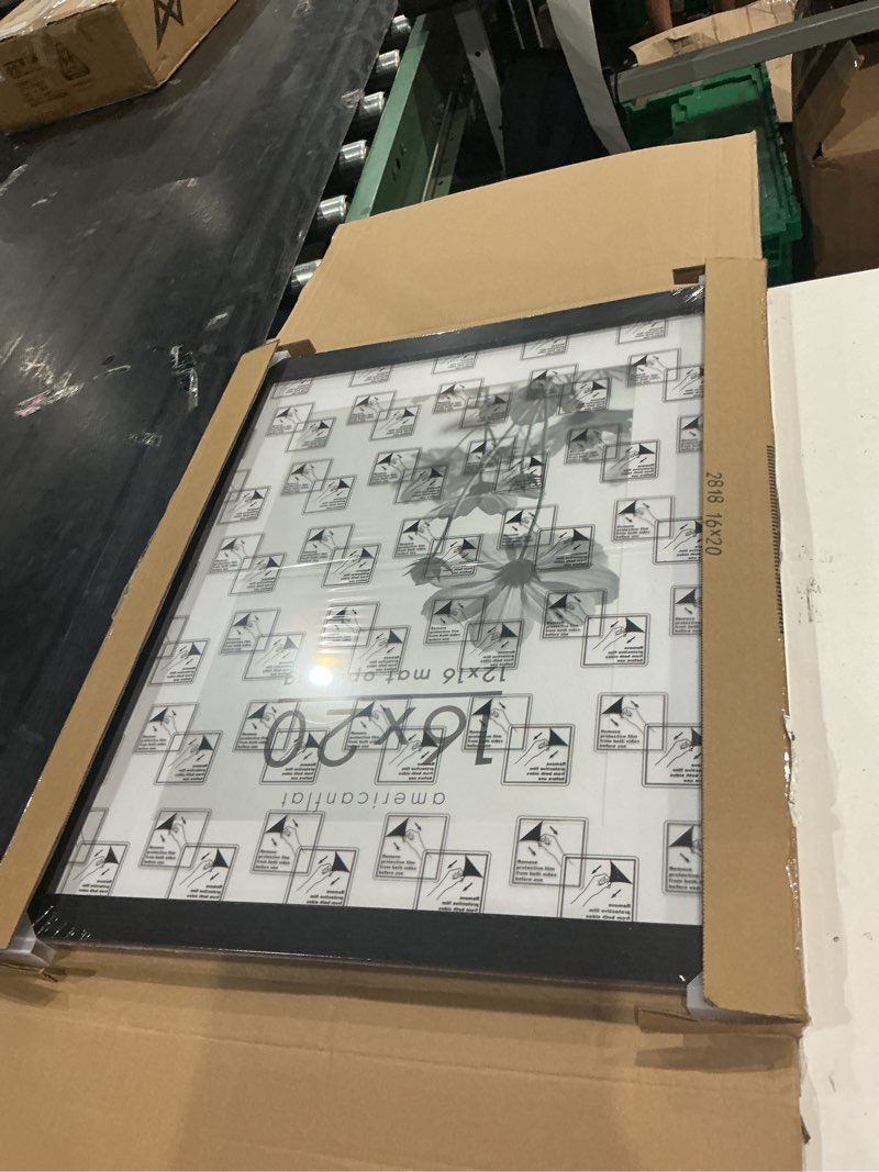 Condition photo showing New/Like New for americanflat 16x20 poster frame - black engineered wood with polished plexiglass - matted to 12x16 photo size - hudson collection - wide picture frame for wall display - black black 16x20 with 12x16 mat