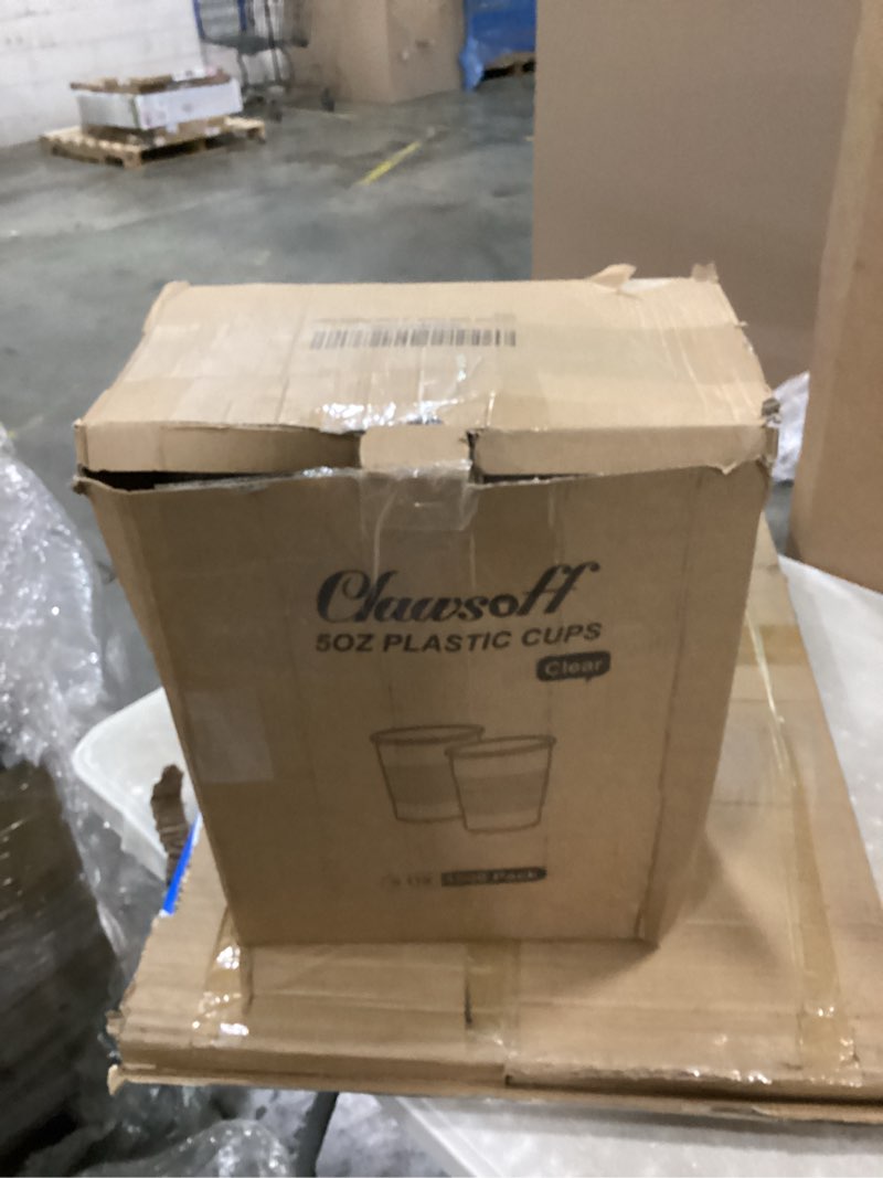 Condition photo showing As Is for incompleate claws off 1500 pack 5 oz clear plastic cups, small bathroom cup bulk, disposable mouthwash cup, cold