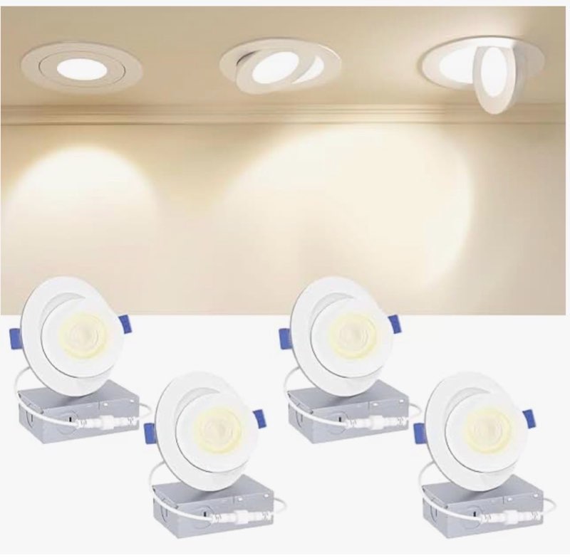 amico 4 pack 6 inch retrofit eyeball gimbal can lights, adjustable eyeball directional 5cct led rece