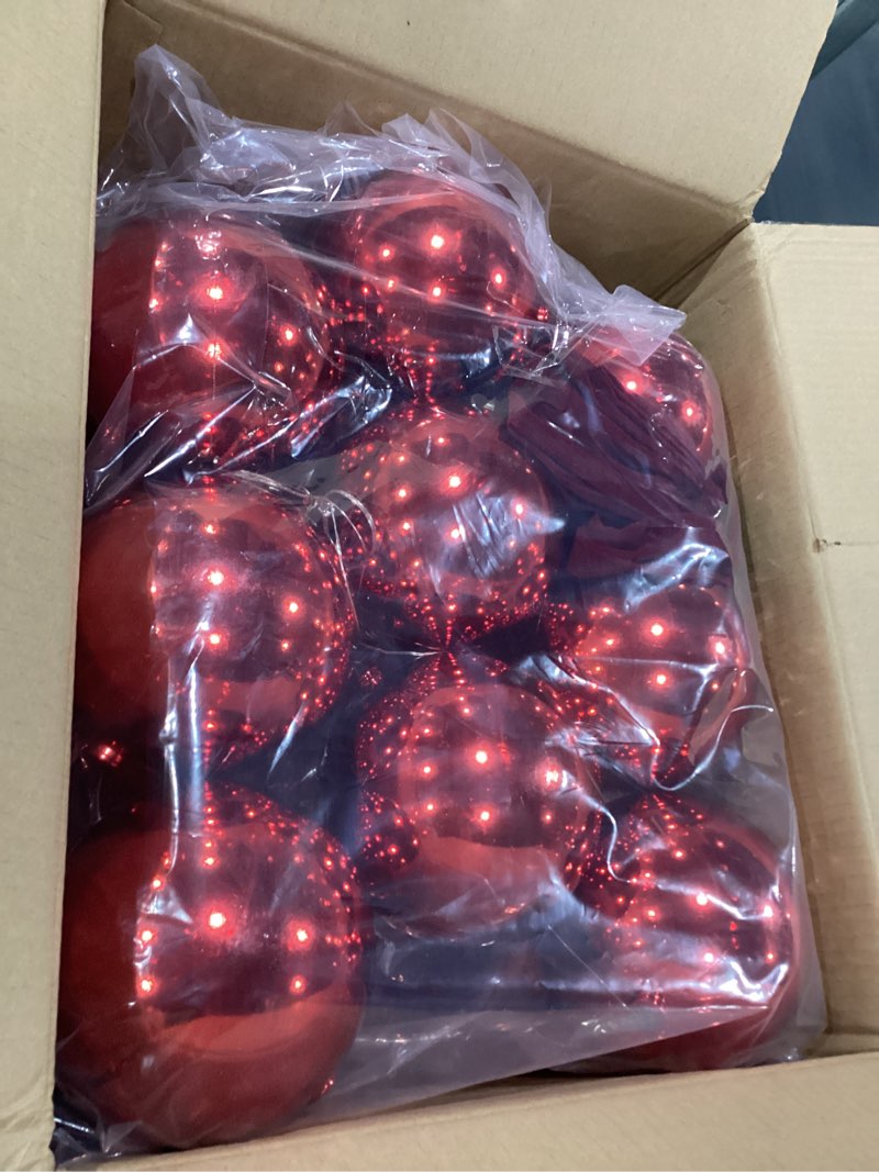 Condition photo showing New/Like New for 2 Sets Lighted Christmas Porch Decor, Giant Ball Garlands 6 ft with 18 Pcs 6" Large Xmas Ball 2 Pcs 20" Large Bows for New Year Party Decor Front Door Outdoor Indoor Tree Banister(Red)