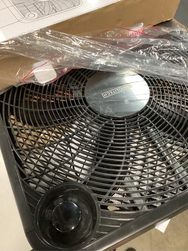 Condition photo showing As Is for utilitech 20-in 120-volt 3-speed high velocity indoor black box fan