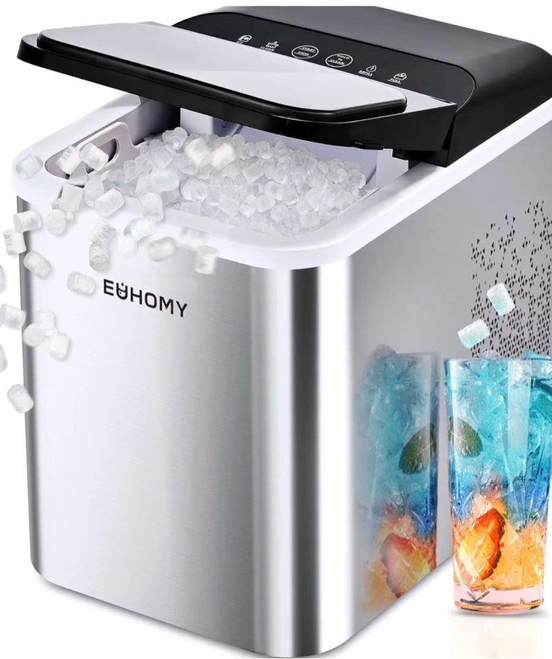 euhomy nugget ice makers countertop, ready in 8 mins, 35lbs/24h, self-cleaning, portable ice maker m