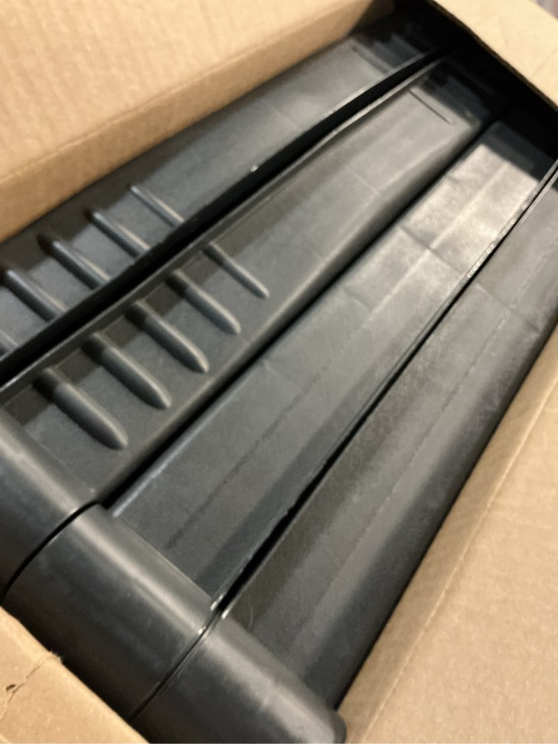 Condition photo showing Good Condition for plano 4-shelf plastic storage shelves, 48” x 23” x 14”, 200lb capacity, pantry, office, closet and garage shelves, easy to assemble, durable plastic shelving unit