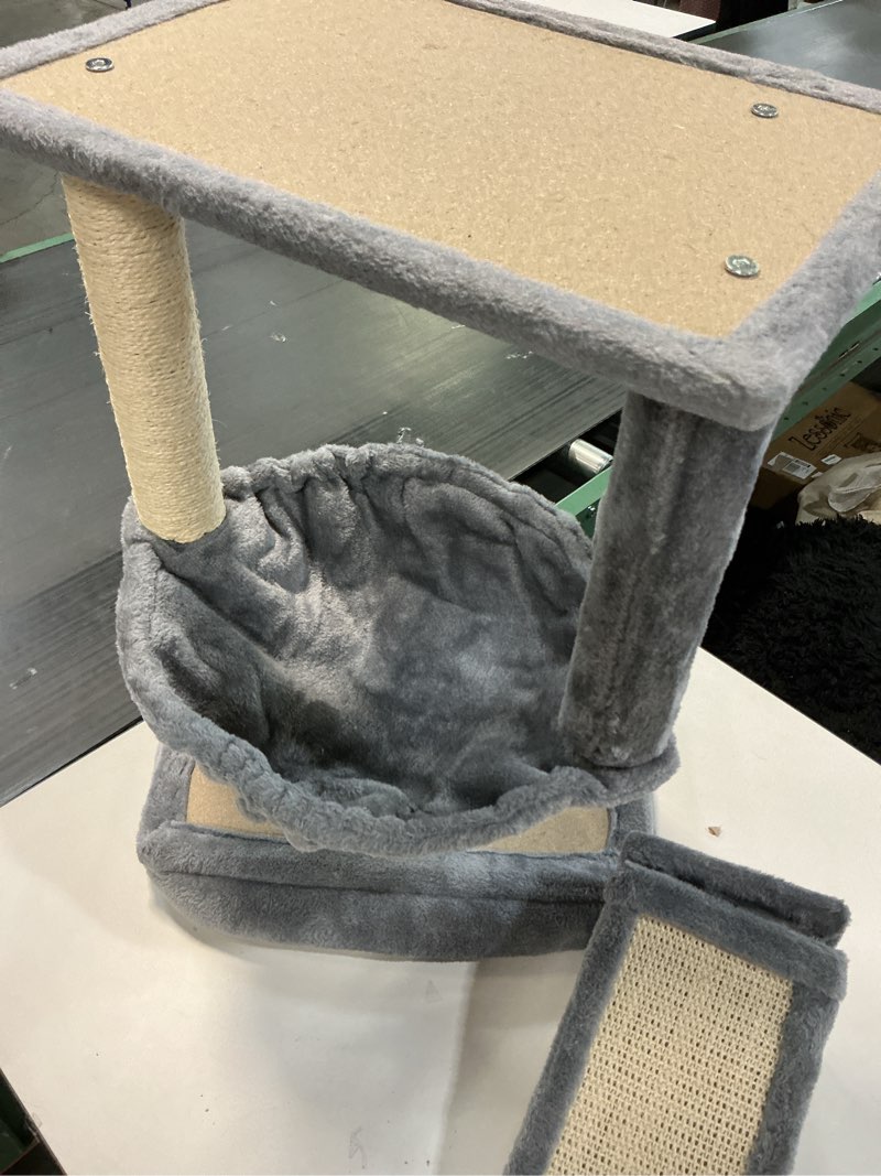 Condition photo showing As Is for YOUPET Cat Tree with Cat Scratching Post for Indoor Cats, Cat Tower with Scratching Board and Playful Toy Balls, Cat Tree Tower with Cozy Hammock,Grey 25.59" Grey