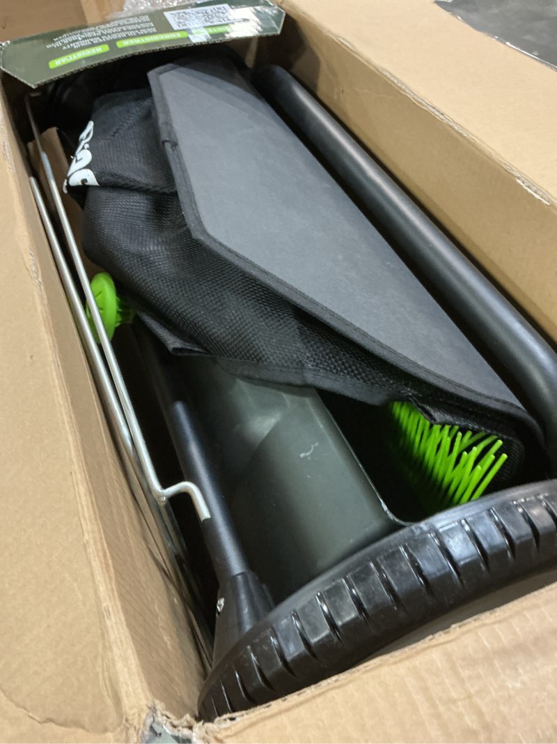 Condition photo showing As Is for Earthwise LSW70021 21-Inch Width Leaf & Grass Push Lawn Sweeper, Black