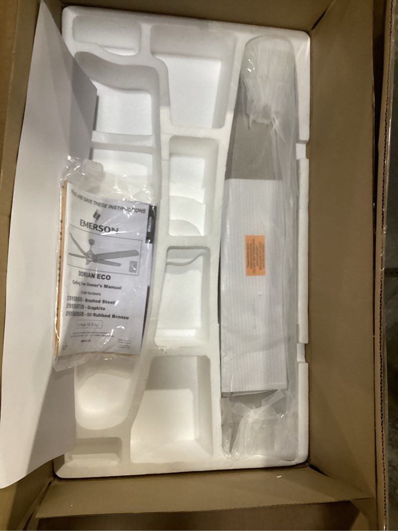 Condition photo showing New/Like New for Luminance Dorian Eco 72 Inch Ceiling Fan with Light | Dimmable LED Fixture with Premium DC Motor | 6-Speed Wall Control with Gray Solid Wood Blades with and Downrod Mount, Graphite