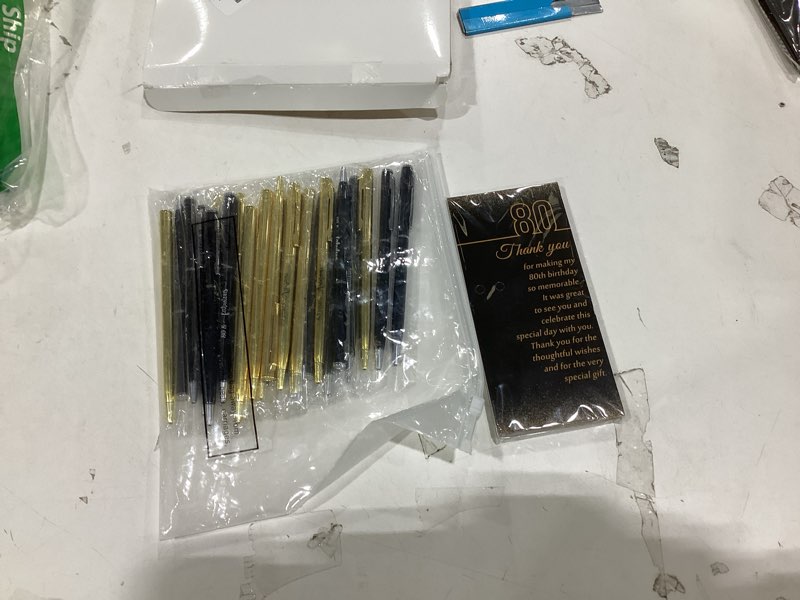 Condition photo showing New/Like New for 25 Sets 80th Birthday Party Favors for Guests 70th Awesome Black Gold Ballpoint Pens with Thank You Cards for Women Men Birthday Souvenirs Anniversary Party Appreciation Gifts